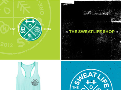 The Sweat Life Shop Mood Board active apparel athletic circular dumbbell enclosure energy gym line art logo stamp tree