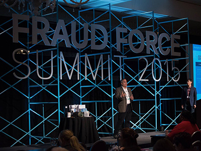 Fraud Force Summit 2015, Stage bold conference event industrial modern scaffolding stage summit teal