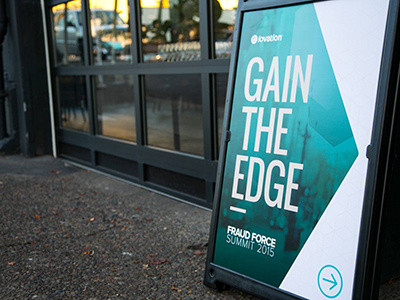 Fraud Force Summit 2015, Signage bold conference directions event modern sandwich board signage stage summit teal