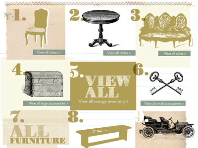 Inventory Landing Page boutique furniture vintage website design