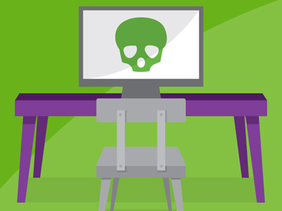 Take care of your designer self chair designer desk monitor morbid screen skull workstation