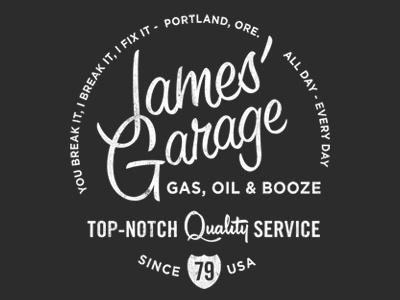 James' Garage Faux Logo booze cars garage gas masculine oil retro