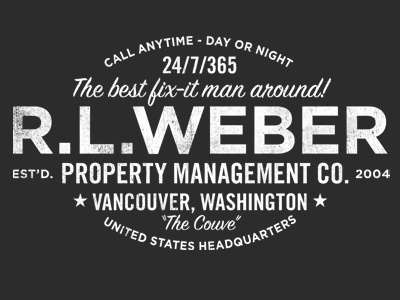 R. L. Weber Property Management Faux Logo distressed management property retro usa vancouver washington