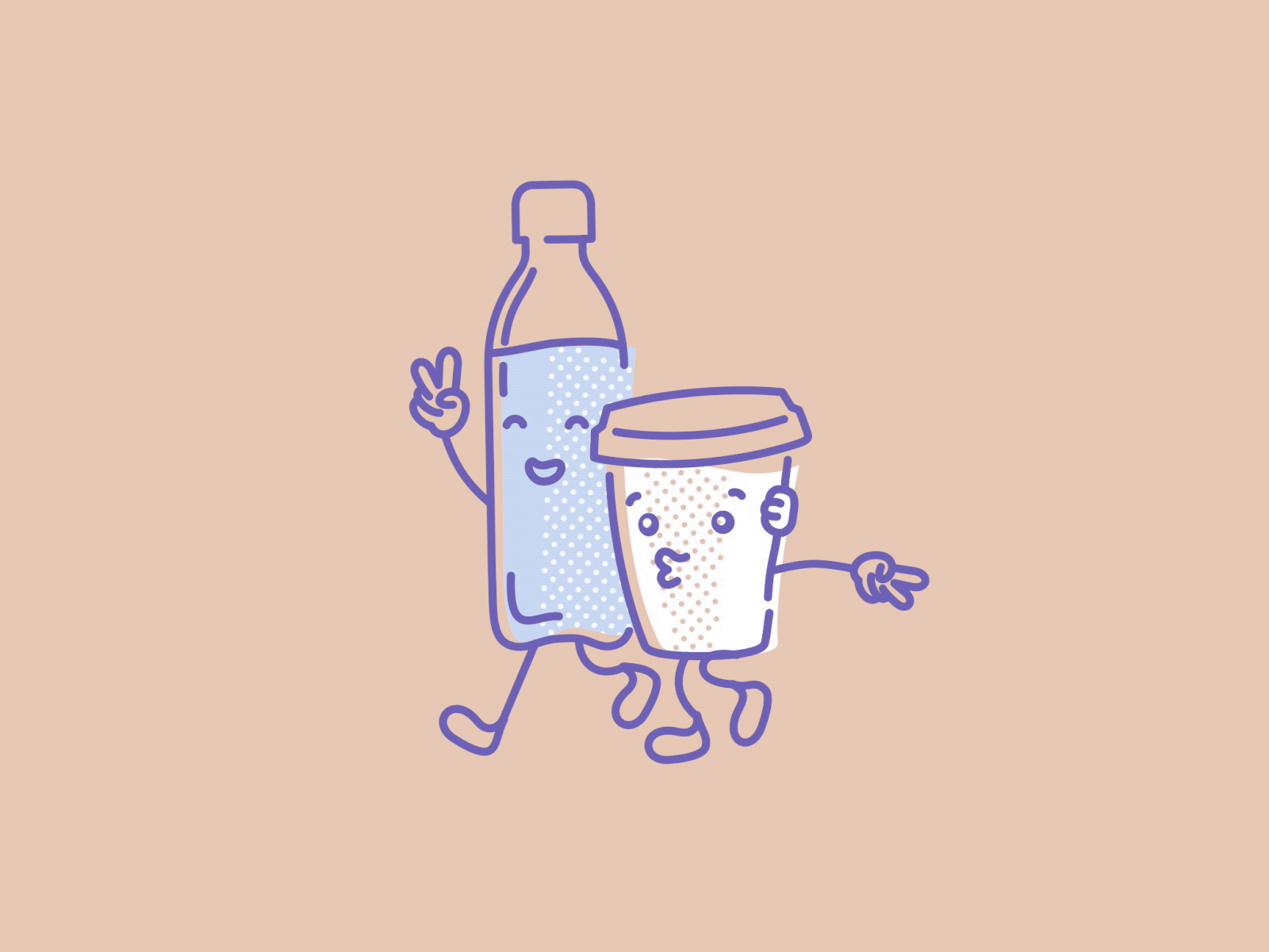 Stroll 2d after effects animation bottle character coffee cup illustration stroll walking water