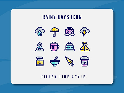 Rainy Days Icon Set design filled line filled outline flat icon icon set illustration logo minimal rain rainy rainy day ui ux vector web
