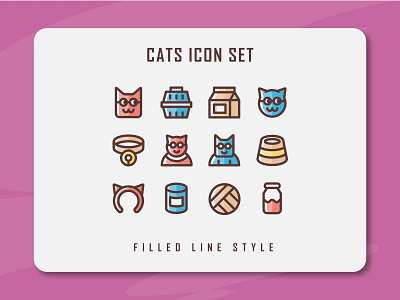 Cats Icon Set animal and pet animal art cat cat drawing cat illustration cat kitten design filled line filled outline flat icon icon artwork icon set illustration logo minimal ui ux vector web