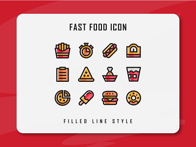 Fast Food Icon Set app branding design fast food filled line filled outline flat food and drink icon icon a day icon artwork icon set illustration logo minimal ui ux vector web website