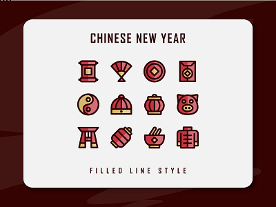 Chinese New Year Icon Set branding chinaart chinatown chinese new year design filled line filled outline flat icon icon a day icon artwork icon set illustration logo lunar new year minimal ui ux vector web