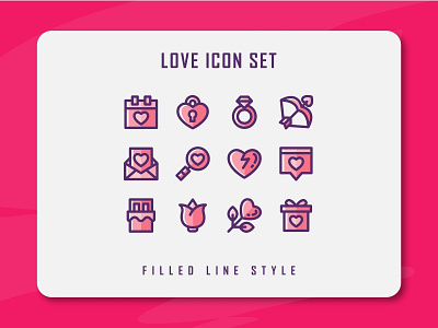 Love Icon Set app branding design filled line filled outline flat icon icon a day icon artwork icon set illustration logo love minimal ui ux valentine vector web wedding