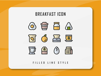 Breakfast Icon Set app branding breakfast design eating filled line filled outline flat icon icon a day icon artwork icon set illustration logo minimal morning ui ux vector web