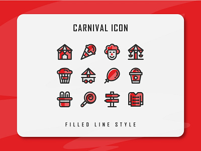 Carnival Icon Set amusement park app branding carnival design filled line filled outline flat icon icon a day icon artwork icon set illustration logo minimal ui ux vector web website