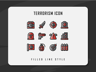 Terrorism Icon Set app branding design filled line filled outline flat icon icon a day icon artwork icon set illustration logo minimal terror terrorism terrorist ui ux vector web