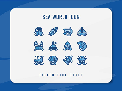 Sea World Icon Set app branding design filled line filled outline flat icon icon a day icon artwork icon set illustration logo minimal sea seaworld ui ux vector web website