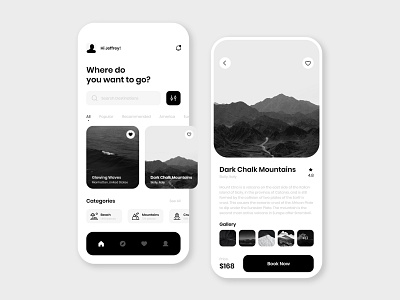 Travels 🛫 - Travel App app design black black and white clean design graphic design minimal mobile ui ux vector white