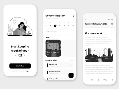 Journals 📕 - Journaling App adobe xd app design daily journal design diary graphic design illustration journal mobile ui ux