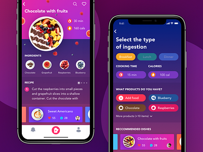 App for cooking calories chocolate cooking food fruits invite iphone mobile recipe uiux