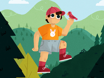 ヽ║ ˘ _ ˘ ║ノ bird camp camper character character design child forest hike hiking illustration illustrator kid kid illustration kidlit texture vector walk