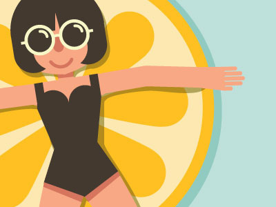 guurl beach girl illustration lemon slice lemonade mid century