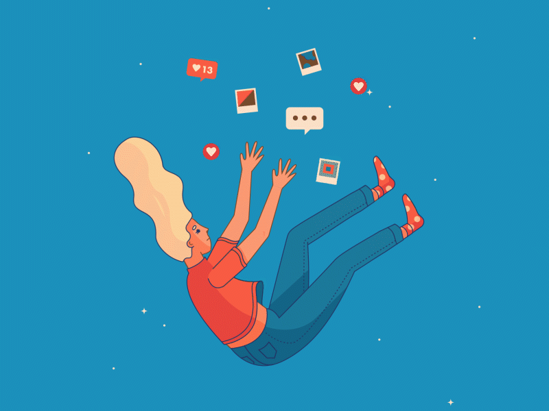 o͡͡͡╮༼ • ʖ̯ • ༽╭o͡͡͡ night star falling social media after effects character design gif animation woman girl character illustrator illustration