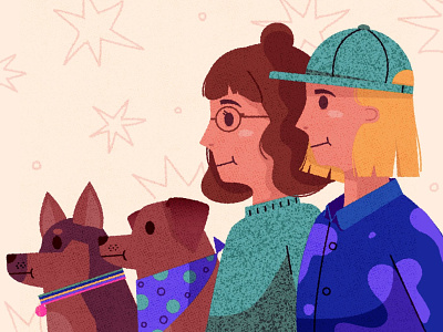 └໒( ♥ ◡ ♥ )७┘ character couple design dog family family portrait illustration illustrator love pets portrait relationship texture vector women