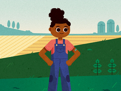 ⁞ ✿ •̀ ヮ •́ ✿ ⁞ character character design child farm fields girl hills illustration illustrator kid kidlitart outdoor overalls rural texture tomboy vector