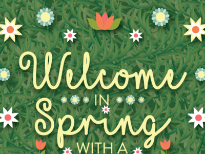 welcome spring bright colorful direct mail flowers fun graphic design illustration marketing spring typography