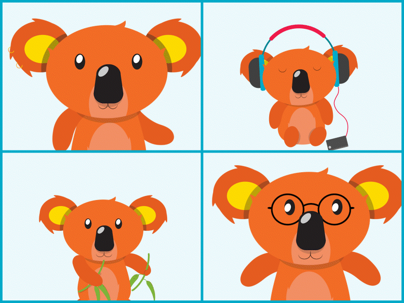 koala baby 2d after affects animal app baby character animation cute dog illustration kids motion music pet star