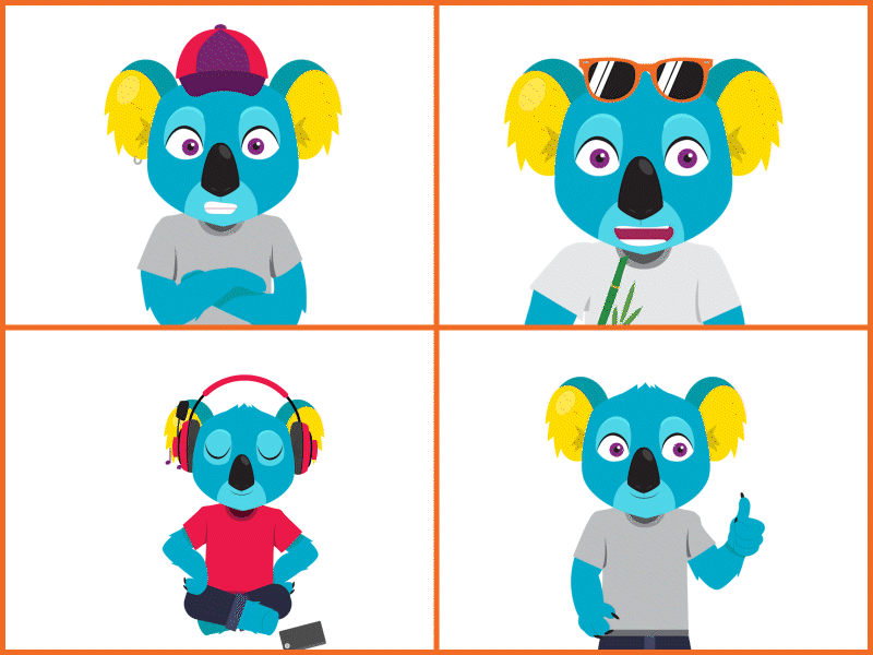 blue teenage koala 2d 2d after affects animation app cartoon character character animation education emoji face illustration instagram job like live motion music pet star teen