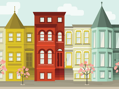 Moving to the capital! cherry blossom dc house illustration neighborhood vector washington