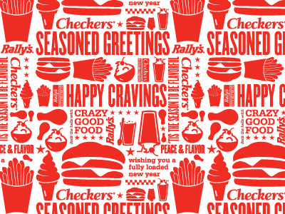 Seasoned Greetings Pattern burger checkers christmas fries holiday pattern red sundae