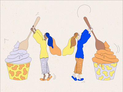 Icecream Chronicles character design character illustration color exploration color palette color pallet colorful details digital art digital drawing drawing grain grain texture icecream illustration illustrator reflection spoons symmetry vector women