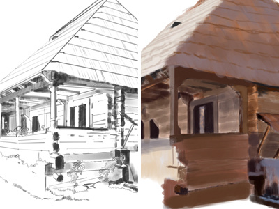 Traditional Romanian House wip illustration old house sketch texture wip wood