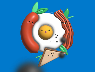 The breakfast club. 3d 3dicons adobe illustrator art branding breakfast design egg icon illustration nom nom sausage ui