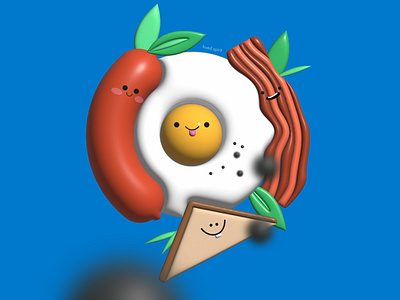 The breakfast club. 3d 3dicons adobe illustrator art branding breakfast design egg icon illustration nom nom sausage ui
