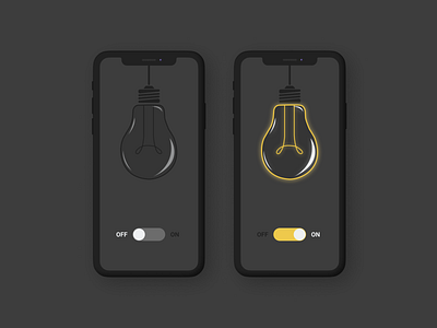 Daily UI Challenge - Day 15 bulb daily 100 challenge dark theme dark ui day 15 design figma figmadesign light lightbulb mobile ui on and off sketch switch turn on ui ux ux design vector