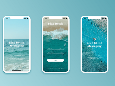 Blue Bottle app bottle branding design login page messaging app mobile app design ocean onboarding flow ui ux ui design