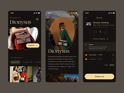 Fashion app concept design app bank buy card cart checkout e commerce elegant explore fashion fonts gucci handbags ios neomorphism product sophisticated store top 2022 top 2023