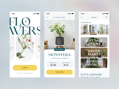 Flowers - Plants store app with AI identification of plants. ai app artificial intelligence buy camera cart checkoout e commerce flowers identification indoor ios market office outdoor plants sell store top 2022 top 2023