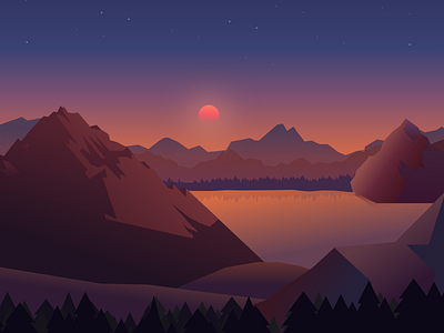 Sunset illustration design forest illustration landing page landscape mountains sketch sky sun sunset web