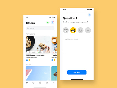 Concept designs for a location based offers app 💛 android clean design ios mobile mustard offers ui user experience ux white yellow