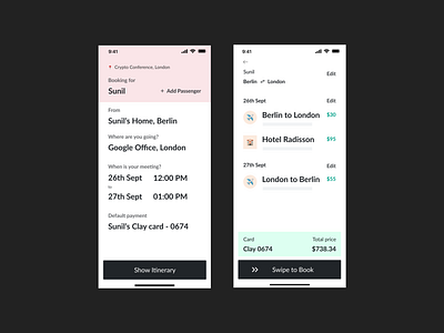 Business travel booking app mobile product design ui design