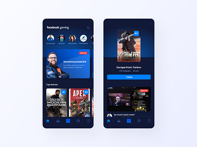 Facebook Gaming apex app blue callofduty creative design facebook gaming gaming app gradient streamer streaming ui uidesign uxui