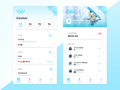 Winter Olympics - Schedule Screen app blue branding design gradient olympics sports ui ux winter