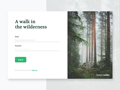 🌲forest walk - login screen email forest gray green input login modal password tree ui ux white wood