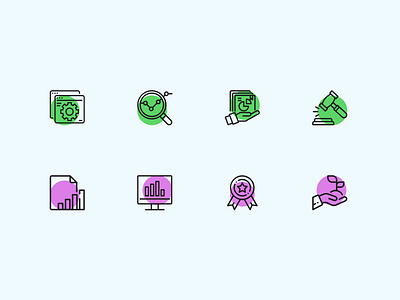 Cobiro - Automate and Reporting icons analytics automate bid cobiro creative design green tea growth icon icon pack icons iconset illustration medal purple rebranding report screen settings vector