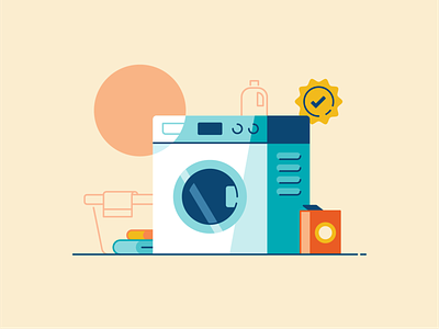 Laundry bathroom detergent environment flat illustration laundry machine washing water