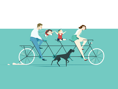 Vector art family scene bike bike ride dog family flat art graphic design illustration illustrator kids tandem bike vectorart vectorillustration