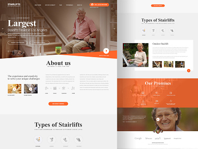 Staircase Dealer clean creative flat homepage icons landing minimalist modern orange typography white