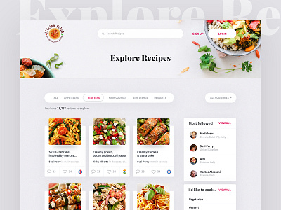 Explore Recipes creative flat food home food kitchen minimal modern recipes restaurant typography upload recipes