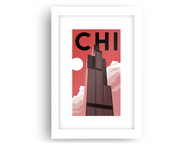 CHI chicago illinois minimalism poster travel poster vector vector art willis tower